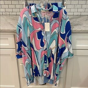 Grace Emma Short Set Womens Top 2XL Pink Blue Shorts Large Pleated Silky New Tag